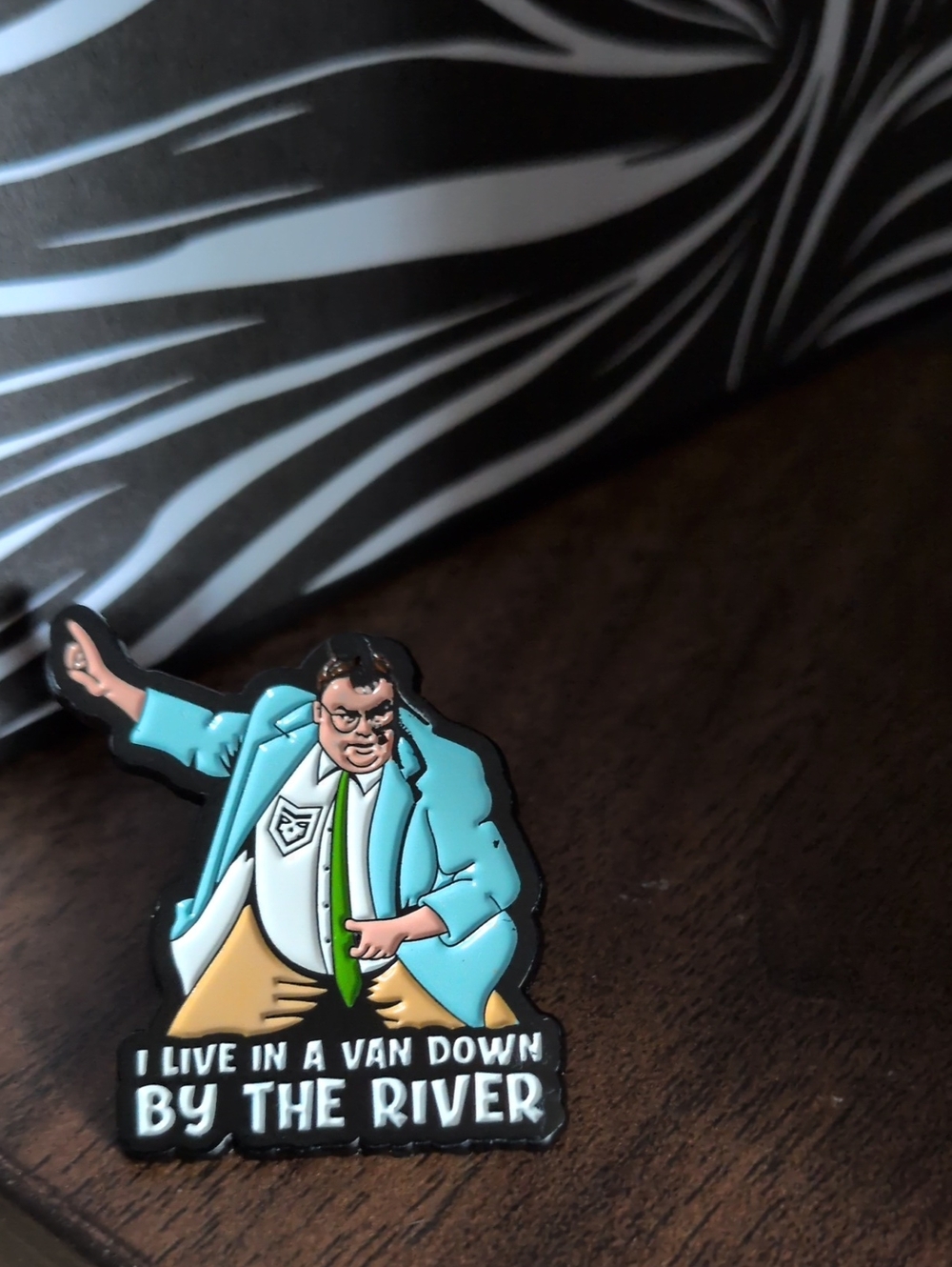 Chris Farley Enamel Lapel Pin - Teal Jacket 'I Live in a Van Down By the River'